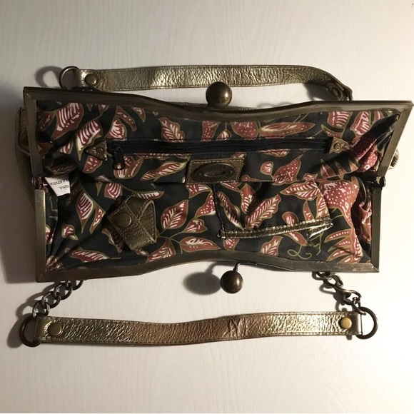 Vintage Steve Madden Metallic Gold Bronze Chain Handle Kiss Lock Leather Purse - Picture 4 of 6